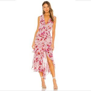 MISA Los Angeles Revolve Ilona midi floral chiffon floaty dress Gardenia…